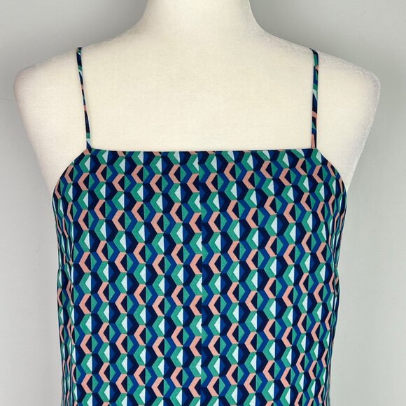 Anthropologie Maeve Womens Teal Silk Geometric Slip Dress Blue Green size XS - Picture 2 of 11